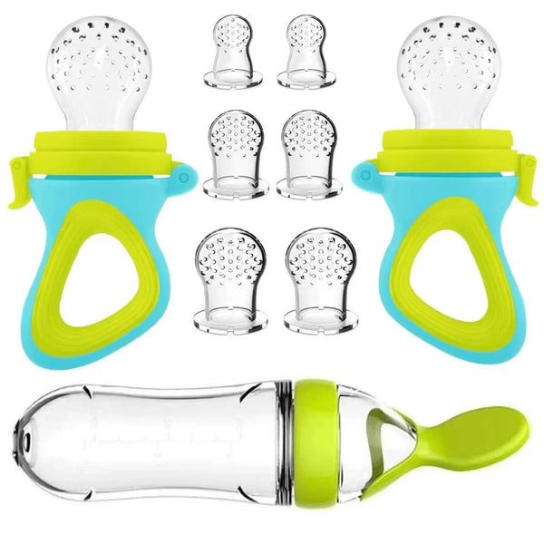 Puree dispensing spoon and food introduction pacifier - 9 pieces
